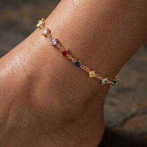 Elegant Gold Multicolor Gemstone Anklet